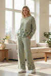 Winter Cozy Loungewear with Floral Detailing |Sage Green Knitted Co-Ord Set