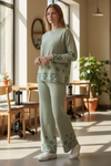 Winter Cozy Loungewear with Floral Detailing |Sage Green Knitted Co-Ord Set