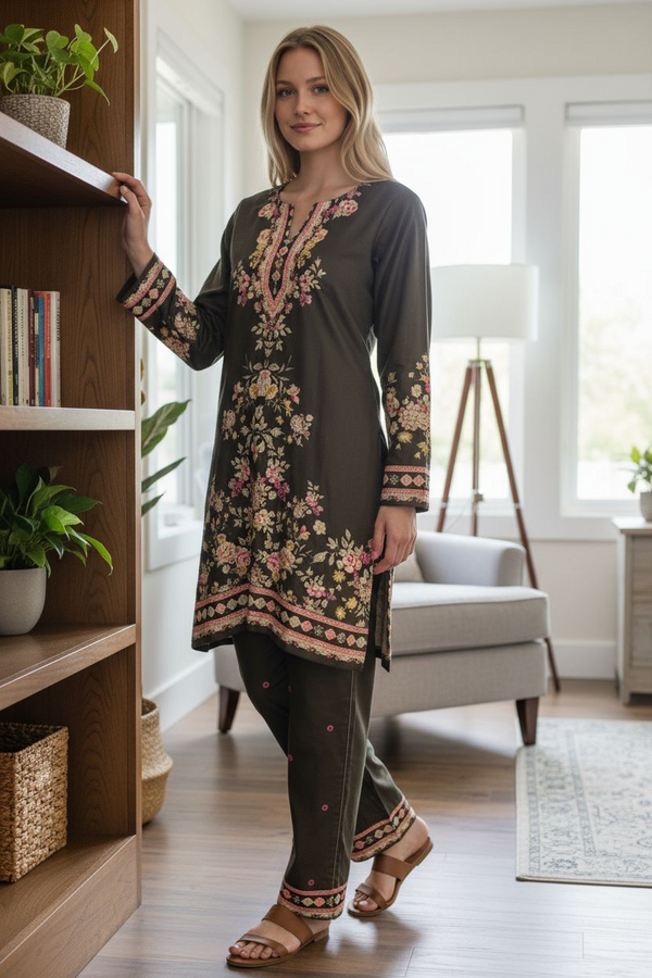 Winter Cord Set | Olive Garden Embroidered Co-ord