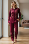 Wine Red Winter Embroidered Lounge Set | Premium Soft-Feel Night & Home Wear