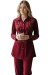 Wine Red Winter Embroidered Lounge Set | Premium Soft-Feel Night & Home Wear